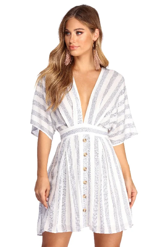 Buttoned Up In Stripes Dress Clearance Sale Online