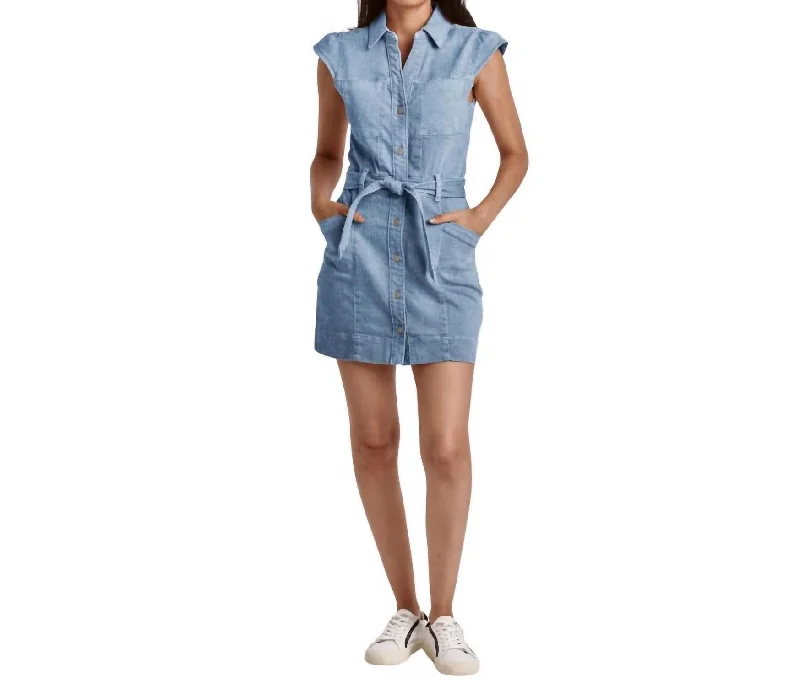 Kate Button Front Denim Dress In Medium Wash Stylish Outerwear Clothing For Women