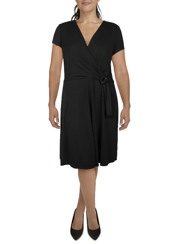 Womens Midi Faux-Wrap Shift Dress Women's Professional Outfit