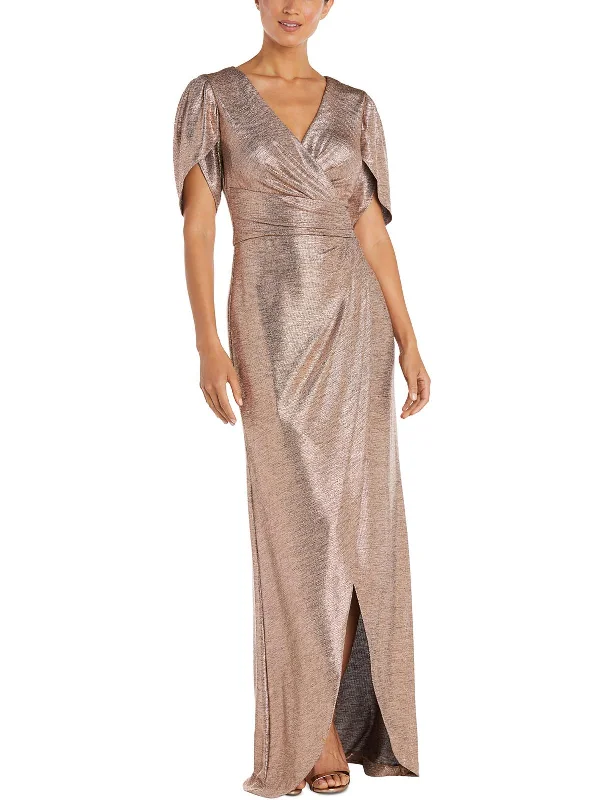 Womens Metallic Maxi Wrap Dress Chic Clothes For Women