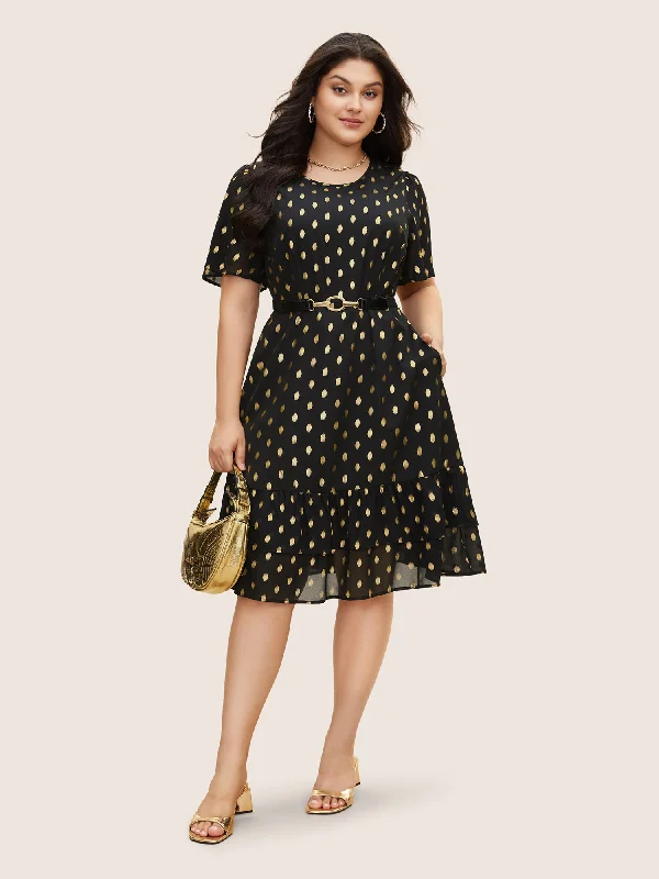 Glitter Polka Dot Patchwork Ruffles Dress Shop Ladies Clothes