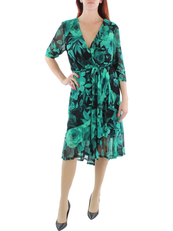 Plus Womens V-Neck Midi Wrap Dress Tailored Clothing For Women