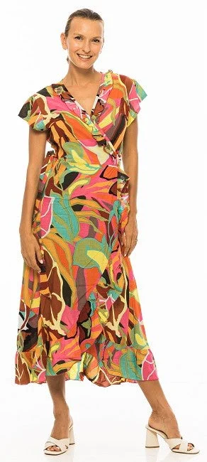 PM Long Croisee Wrap  Multi Clair Dress Women's Casual Attire