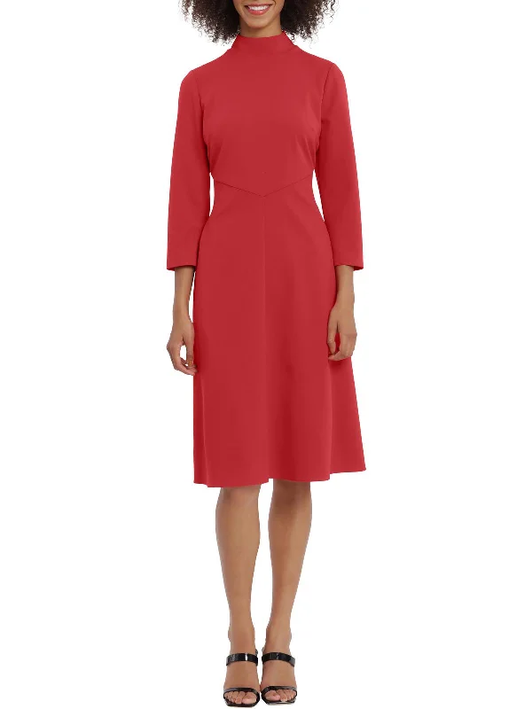 Womens Pintuck Mid Calf Fit & Flare Dress Modern Women's Apparel