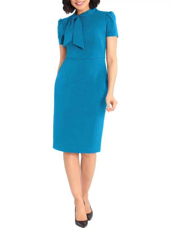 Womens Neck tie Office Sheath Dress High-Fashion Women's Clothing