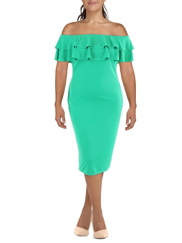 Womens Drapey Midi Cocktail And Party Dress Women's Tailored Outfit