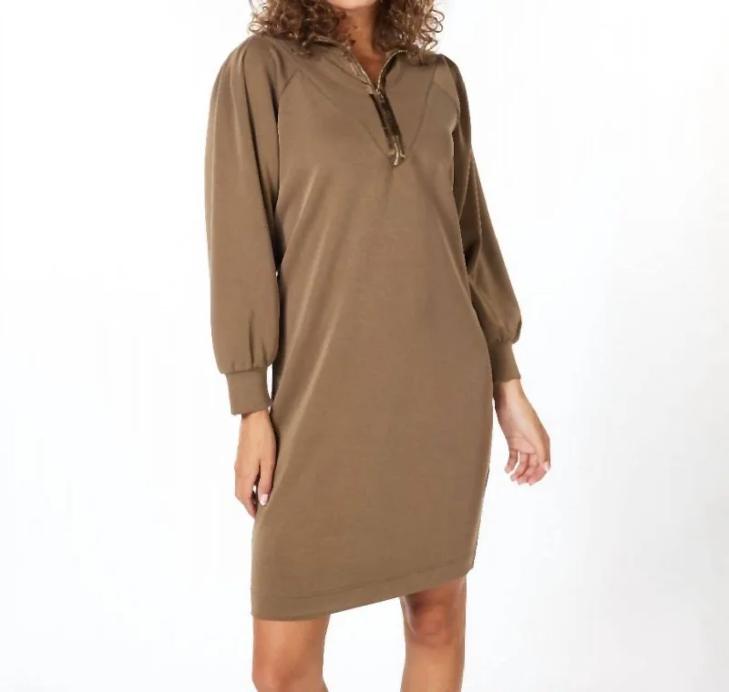 Zipper Modal Dress In Army Green Women's Outerwear Garments