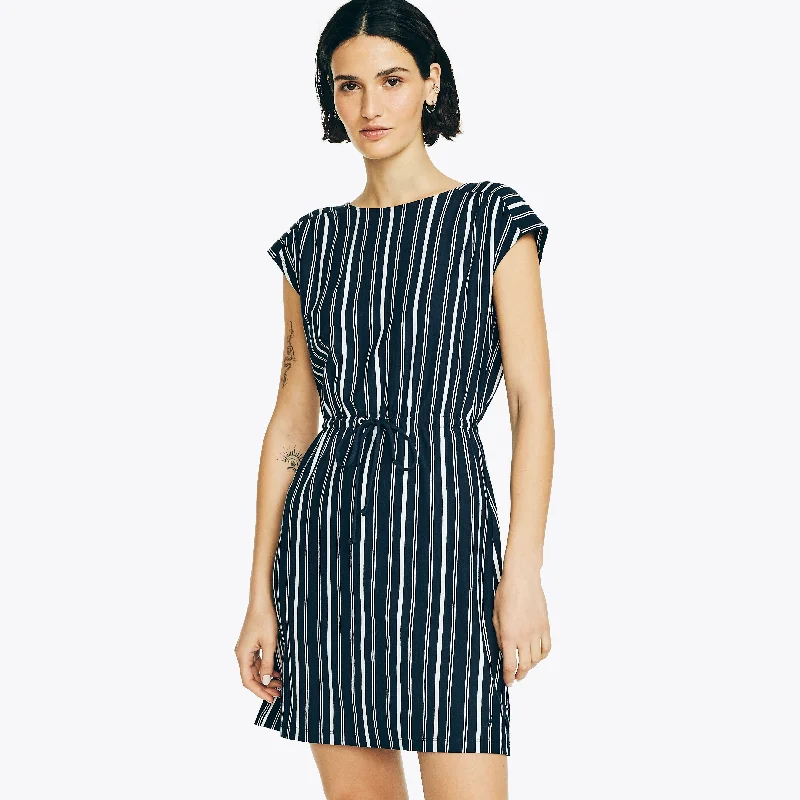 Nautica Womens Sustainably Crafted Striped Criss-Cross Dress Elegant Clothing For Women