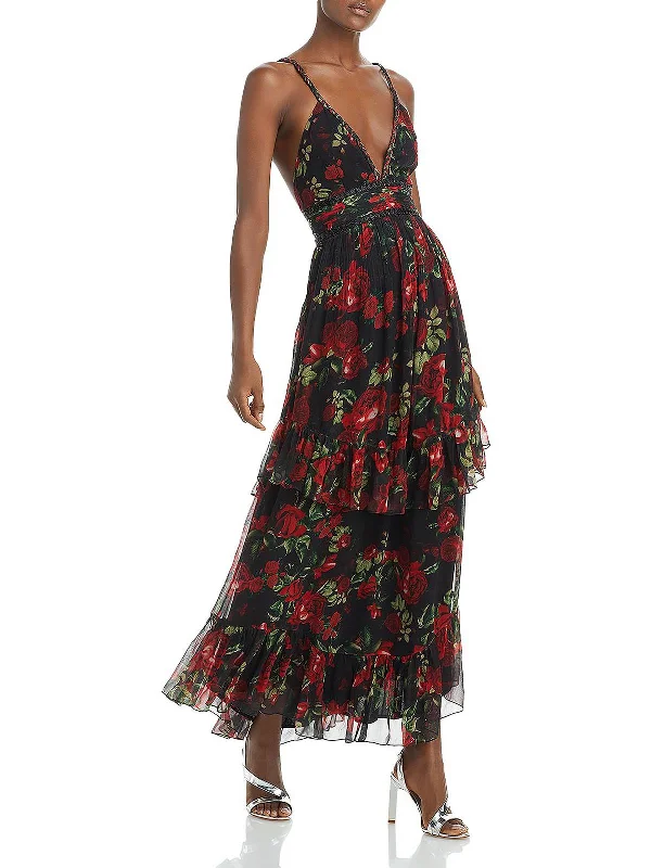 Womens Tiered Maxi Fit & Flare Dress Women's Holiday Attire