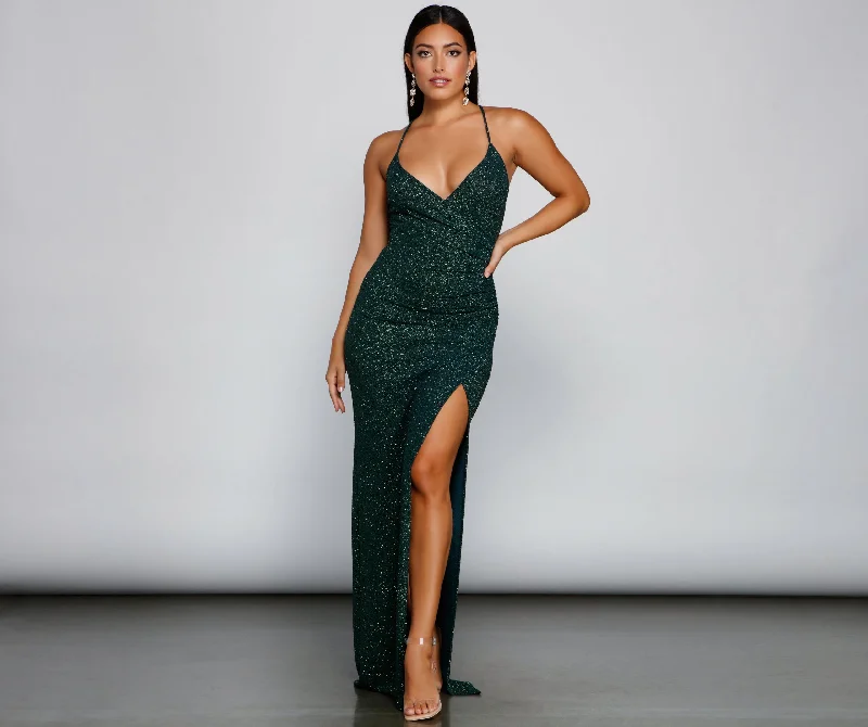 Leann Formal High Slit Glitter Dress Women's Casual Attire