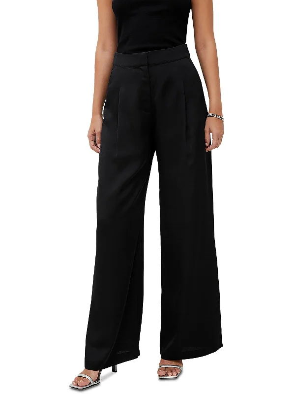 Harlow Womens Satin Pleated Wide Leg Pants Women's Relaxed Clothes