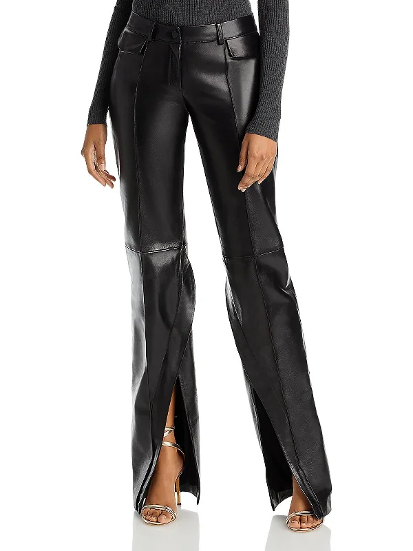 Womens Lambskin Leather High Rise Straight Leg Pants Online Clothing Boutiques