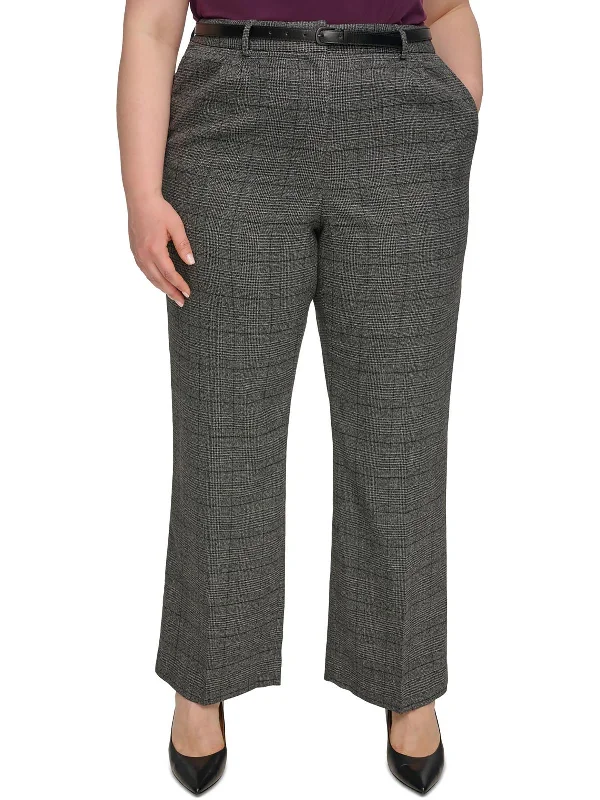 Plus Womens Plaid Polyester Trouser Pants Women's Outerwear Garments