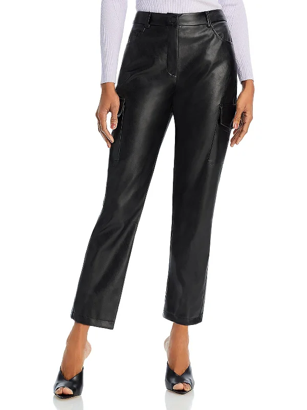 Womens Faux Leather High Rise Cargo Pants Women's Tailored Outfit