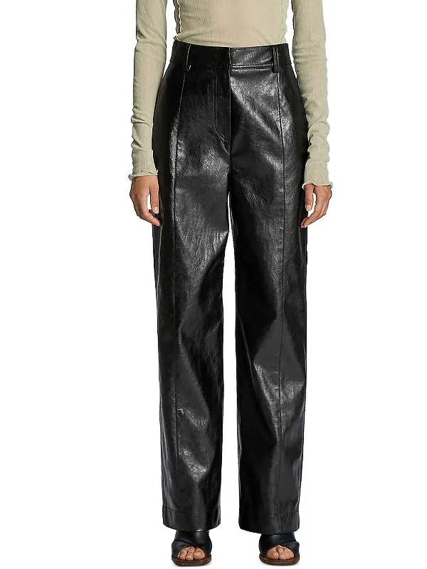 Womens Faux Leather High Rise Straight Leg Pants Women's Evening Outfit