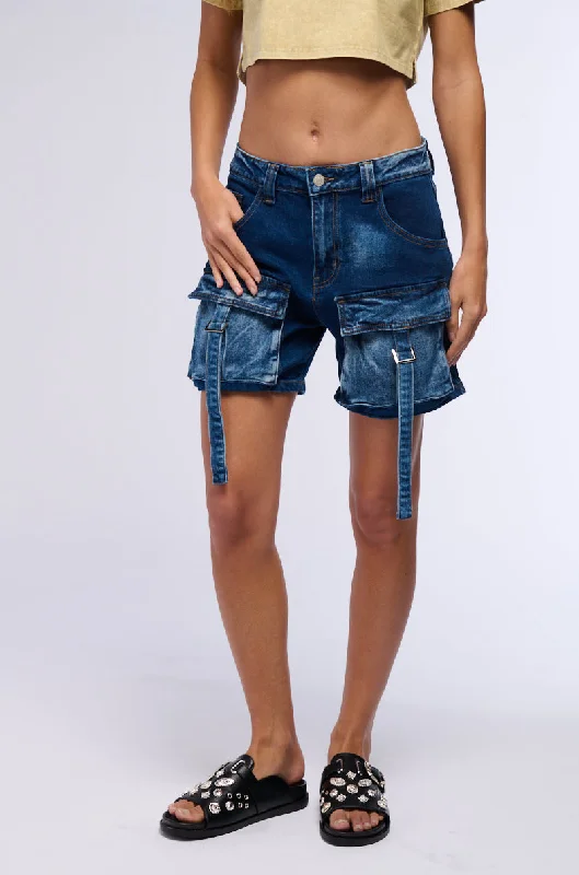 ALONE AGAIN DENIM CARGO SHORT Women's Casual Apparel