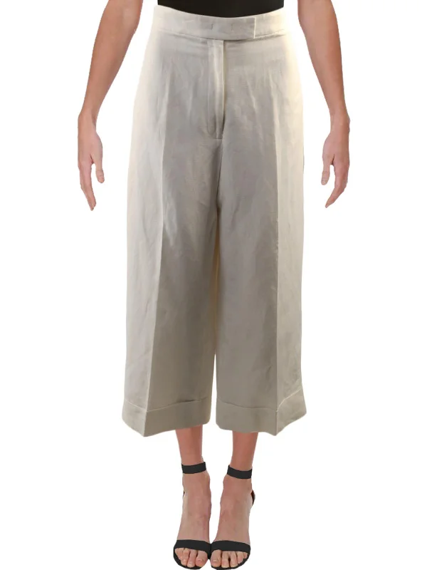 Womens Wide Leg Linen Blend Culottes Women's Casual Apparel