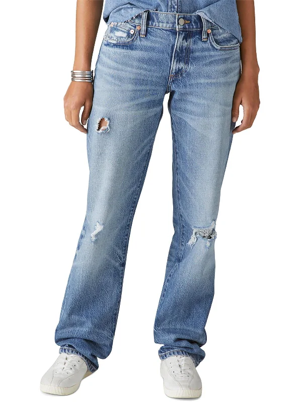 Womens Denim Destroyed Bootcut Jeans Women's Luxury Apparel