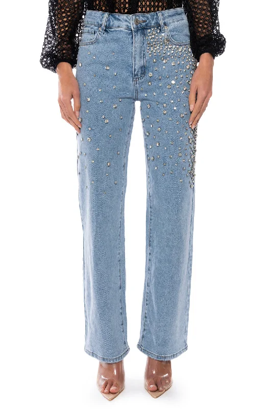 RILEE EMBELLISHED STRAIGHT FIT JEANS Women's Trendy Clothes