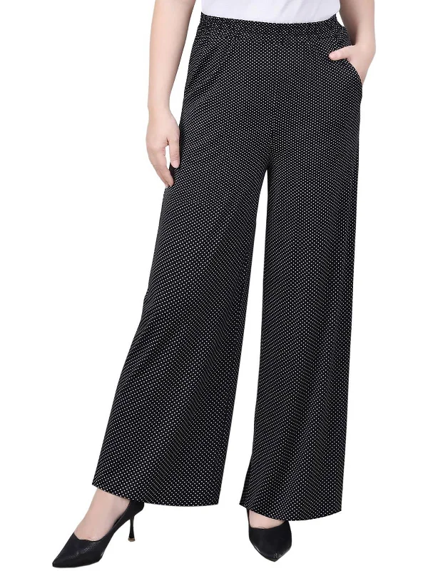 Petites Womens Woven Polyester Wide Leg Pants Women's Comfortable Lounge Garments