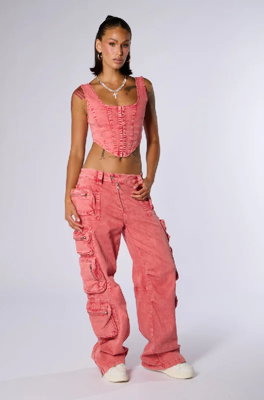 OUT THE MUD ACID WASH CARGO PANT Clothes For Woman