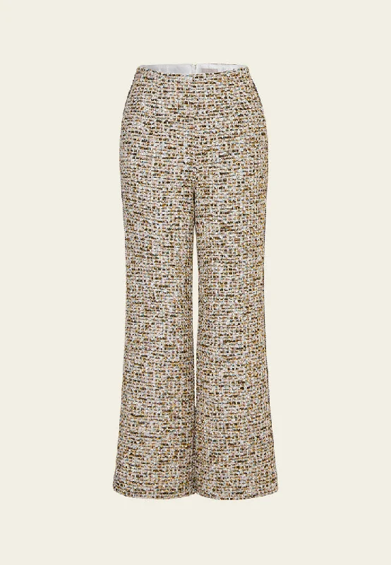 Concealed-fastening Flared Mixed Tweed Trousers Chic Women's Garments