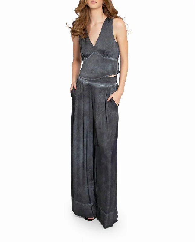 Garment Dyed Silk Wide Leg Pant In Black Exclusive Online Sale