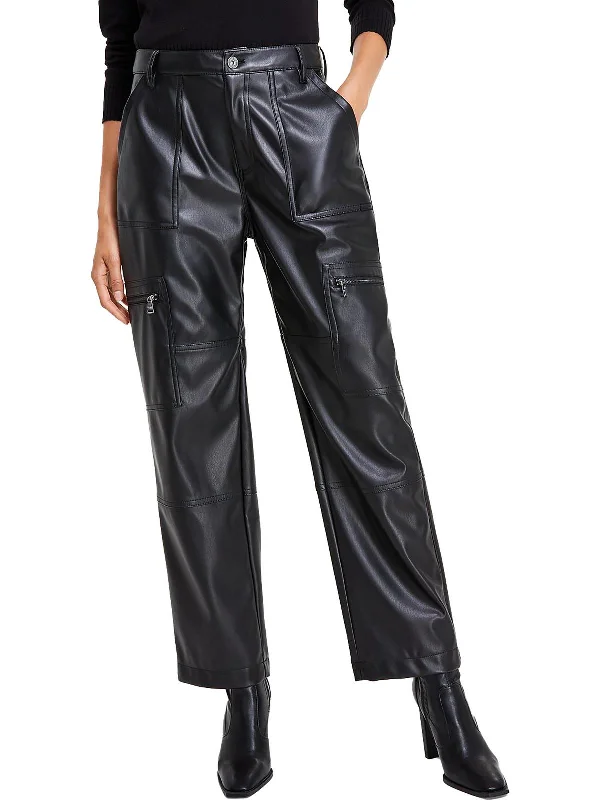 Womens Faux Leather Embossed Cargo Pants Women's Clothing Apparel