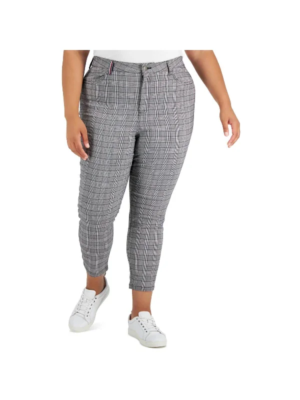 Plus Womens Woven Glen Plaid Skinny Pants Women's Clothes And Garments