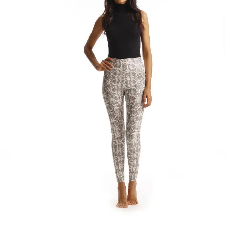 Faux Leather Animal Print Legging In White Snake Modern Women's Attire