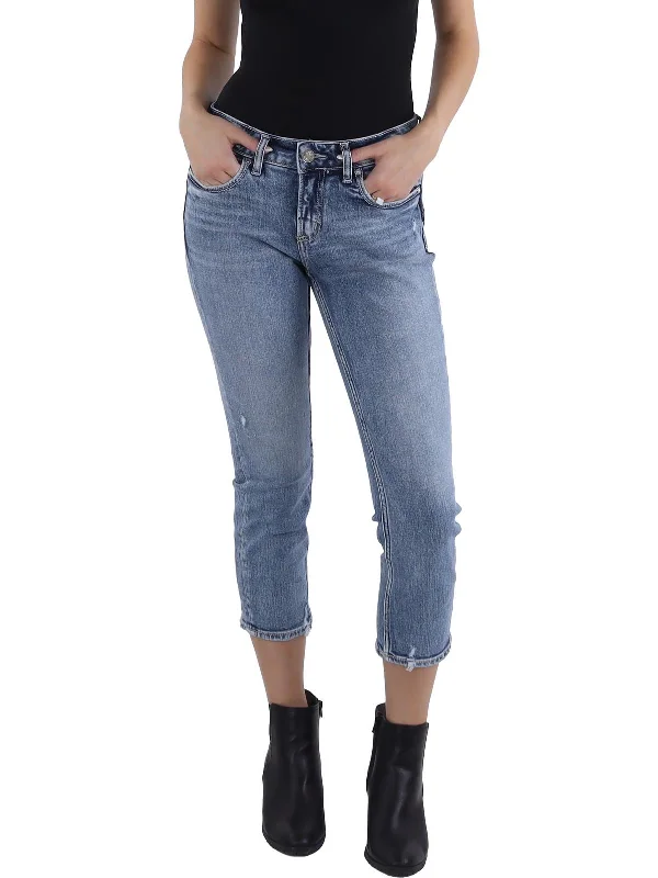 Womens Cropped Released Hem Capri Jeans Women's Comfortable Apparel