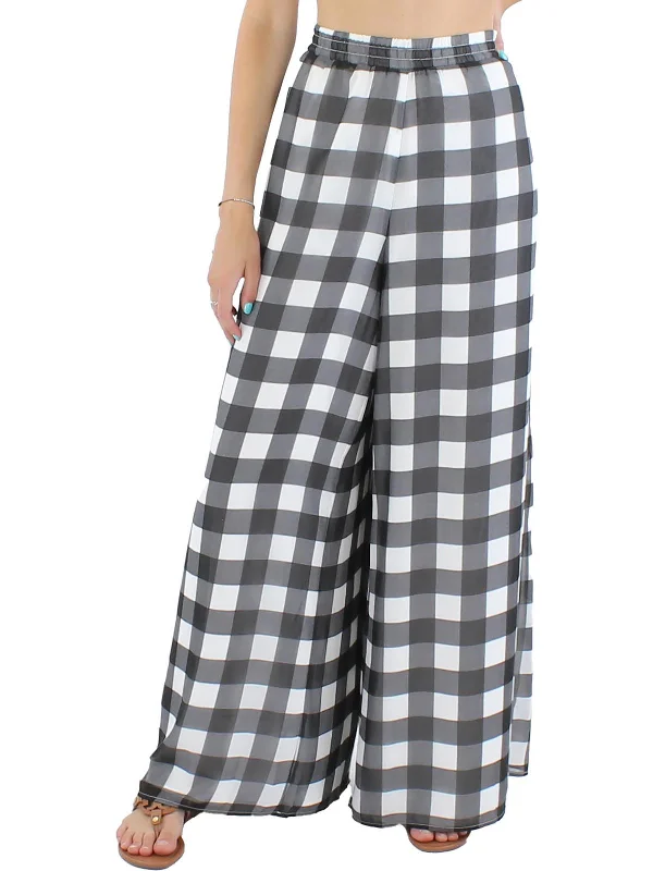 Womens Chiffon Check Print Wide Leg Pants Women's Holiday Clothes