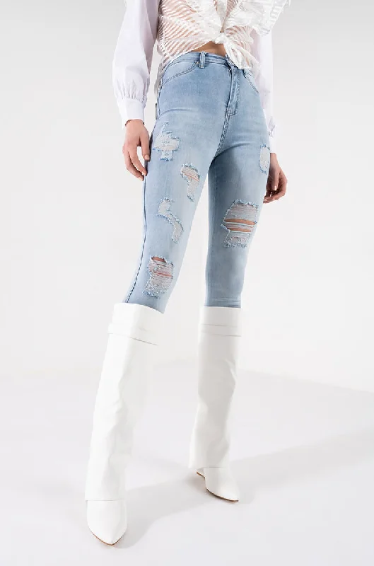 FLEX-FIT EXTREME STRETCH HIGH WAISTED DISTRESSED SKINNY JEANS Women's Travel Apparel