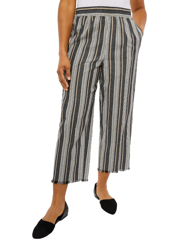 Womens Linen Blend Striped Ankle Pants Comfortable Women's Attire