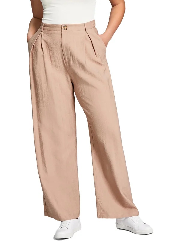 Womens Pleated High Rise Wide Leg Pants Women's Professional Garments