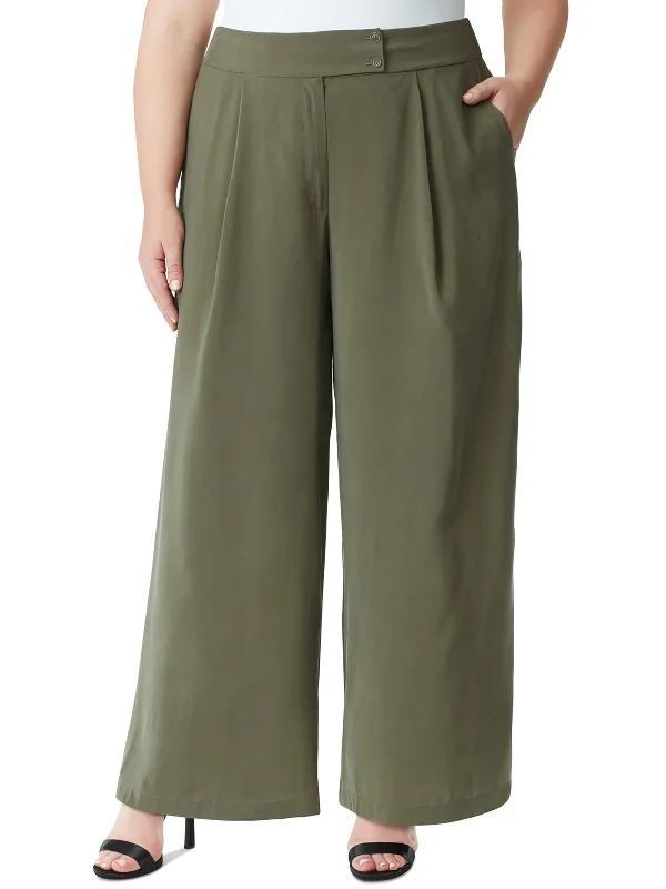 Plus Melba Womens Pleated High Rise Wide Leg Pants Women's Transitional Garments