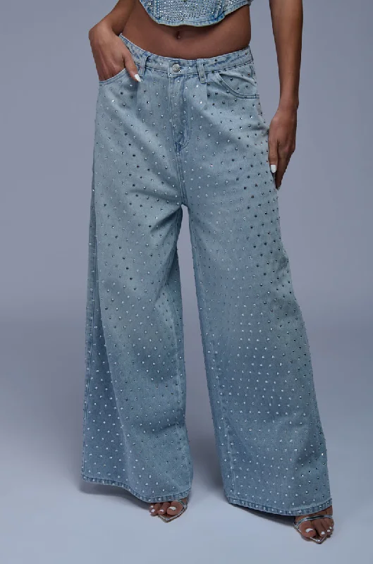 DAZZLED RHINESTONE STUDDED DENIM PANTS Clothing Online