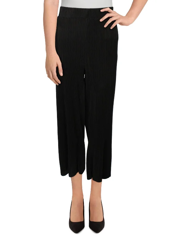 Womens Pleated Mid Rise Cropped Pants Elegant Women's Attire