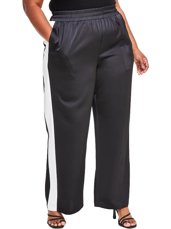 Plus Womens Colorblock High Rise Wide Leg Pants Clothes For Sale