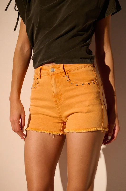 READY TO ROCK ORANGE DENIM SHORT Affordable Women's Clothing