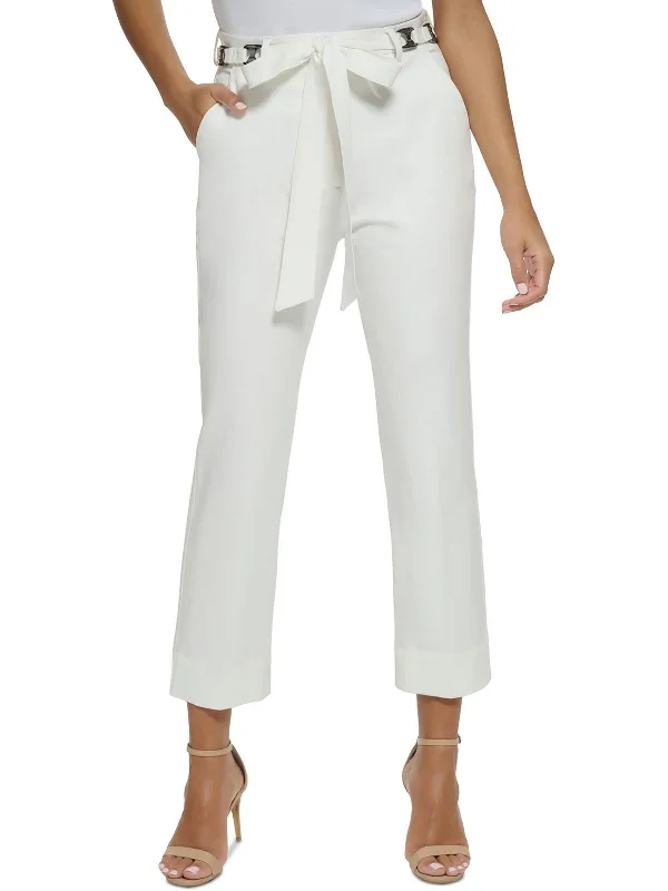 Womens Belted Cotton Cropped Pants Women's Evening Wear