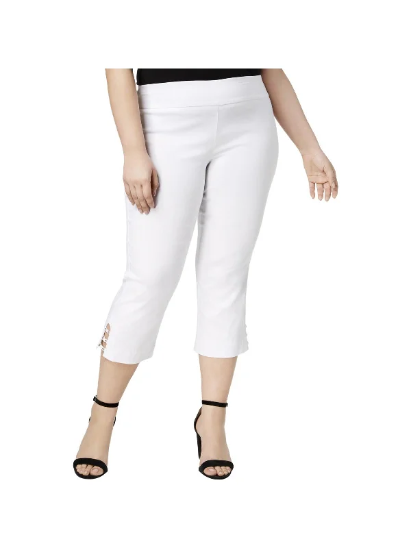 Plus Womens Lattice Hem Cropped Capri Pants Fashionable Women's Clothes