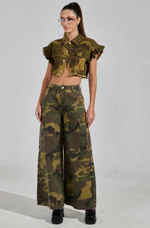 RIDE WITH ME CAMO WIDE LEG PANT Casual Clothing For Women