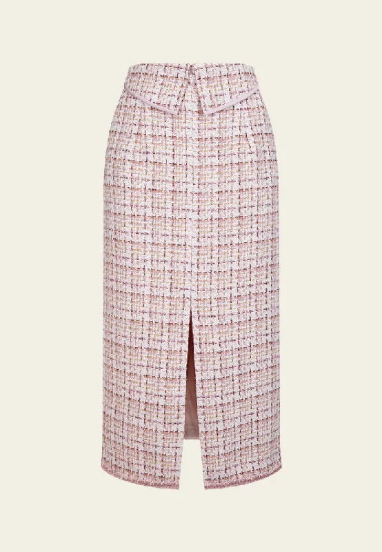 Checked Flap-detail Slit-detail Skirt Women's Professional Outfit