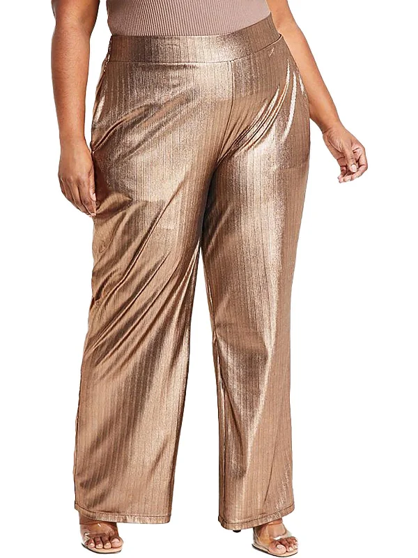 Plus   Womens Metallic Disco Wide Leg Pants Affordable Women's Clothes