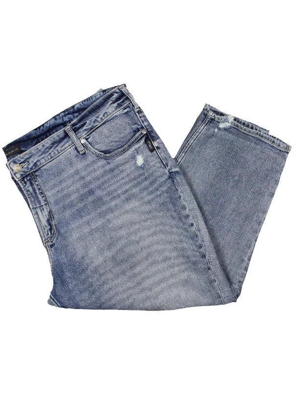 Plus Womens Mid-Rise Distressed Capri Jeans Elegant Women's Clothing Online