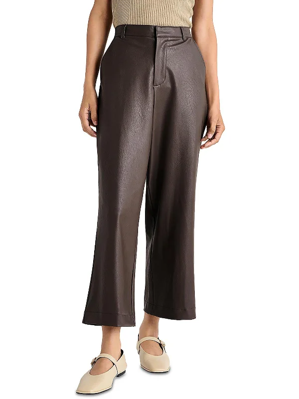 Womens Faux Leather Vegan Ankle Pants Women's High-Fashion Attire