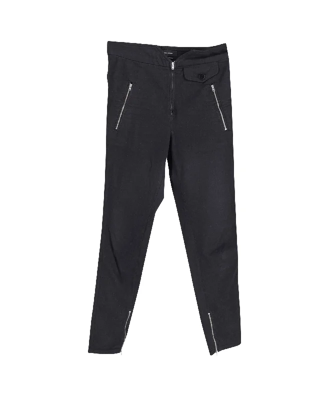 Isabel Marant Zipper Trousers in Black Cotton Minimalist Women's Fashion Clothing