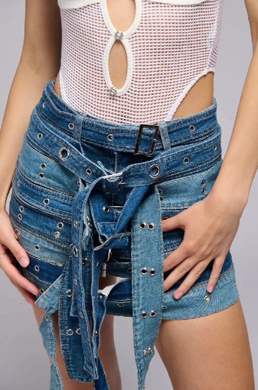 BELTED MULTI DENIM MINI SKORT Clothing Sales