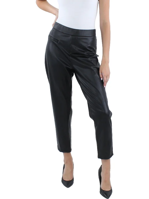 Plus Womens High Rise Faux Leather Ankle Pants Clothing Sales